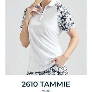 NWT Bermuda Sands Apparel White Shirt with Black Floral Accents.